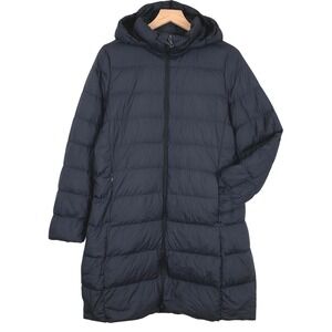 UNIQLO Ultra Light Down Long Hooded Puffer Jacket Women's L Navy